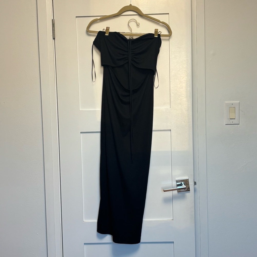 Crescent Black Strapless Cut-Out Bodycon Midi Dress - Size L - Picture 2 of 7
